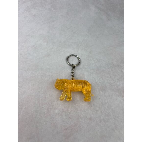 Vintage Lucite Orange Tiger Keychain Charm MCM - Picture 2 of 4